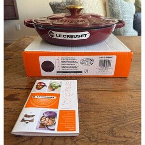 Le Creuset Signature Cast Iron Petal Shallow Casserole 2.25qt Garnet Rhone NEW